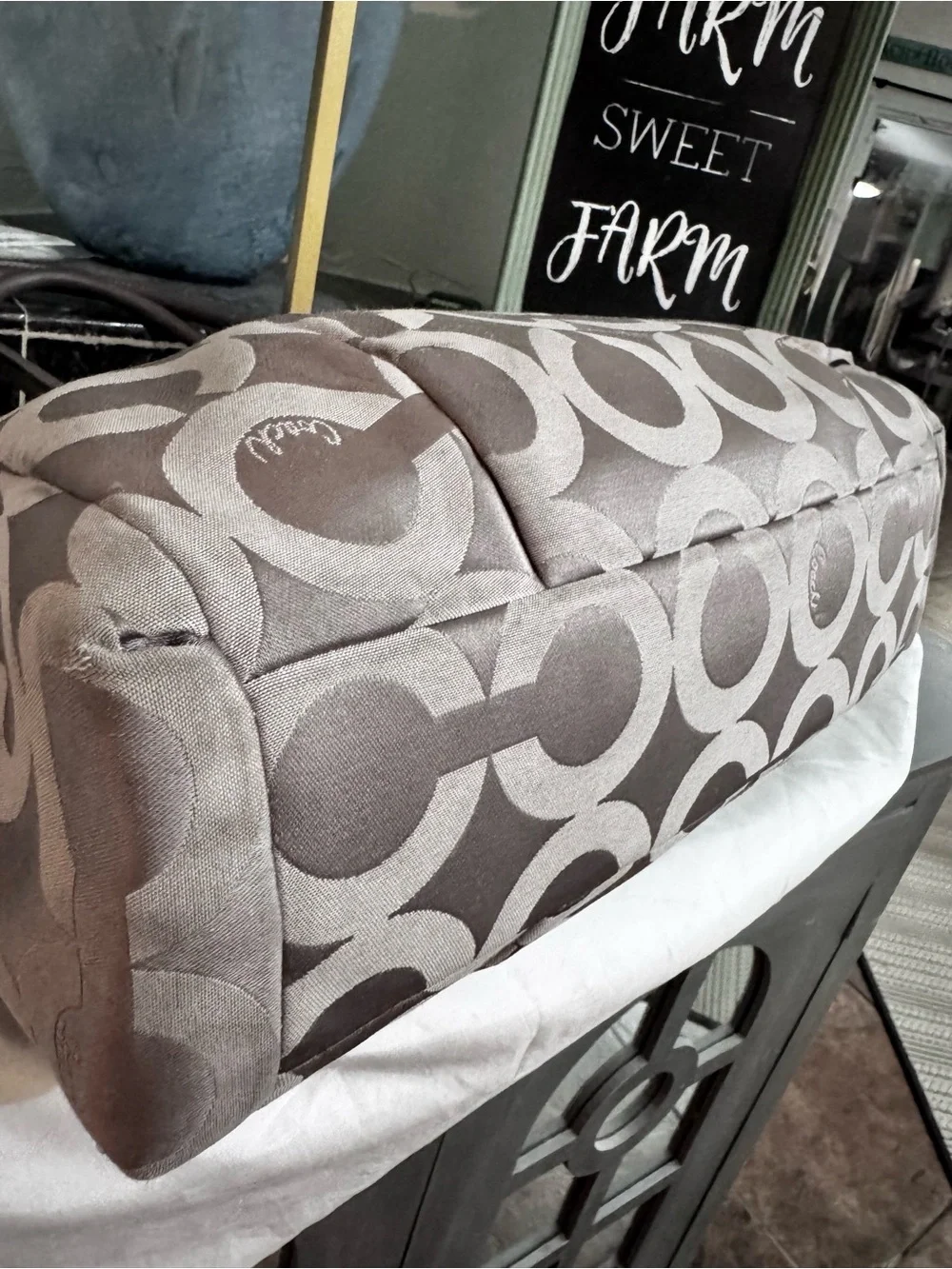 Coach Madison Op Art Kara Carryall Handbag 2012 Silver & Grey w 2-Hangtags - GUC